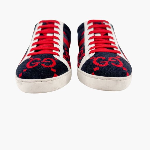 Gucci Ace Sneakers EU 38 US 8 Navy Blue & Red GG Monogram Corduroy Low Top Shoe - Picture 6 of 12